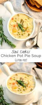 This Lightened Up Slow Cooker Chicken Pot Pie Soup Only Takes 10 Minutes Of Prep Thi Slow Cooker Chicken Pot Pie Soup Recipes Slow Cooker Chicken Pot Pie Soup