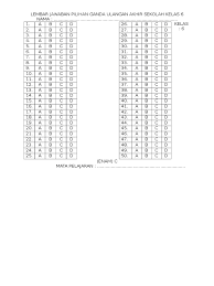 We did not find results for: Lembar Jawaban Pilihan Ganda Ulangan Akhir Sekolah Kelas 6 50 Soal