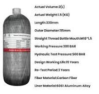 TUXING Carbon Fiber Gas Cylinder 2L 4500PSI 300Bar 30MPA PCP Air Tank Scuba  Diving PCP Cylinder HPA Condor