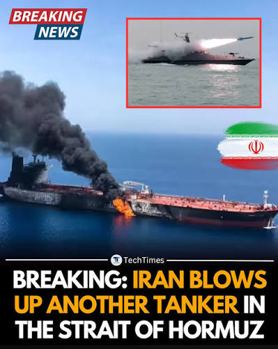 Another commercial oil tanker has been struck and set ablaze in the Strait of Hormuz. Initial reports indicate a direct hit from a shore-based missile or an armed fast-attack craft. This latest