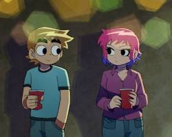 movie Scott Pilgrim in front of a background of the anime