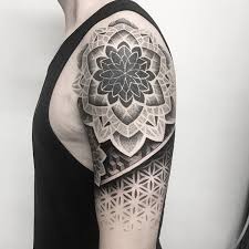 It enhances the feminine features of the wearer. Finished This Upper Arm Coverup Today Nice Done Using Inkmach Geometric Tattoos Men Upper Arm Tattoos Geometric Tattoo Design