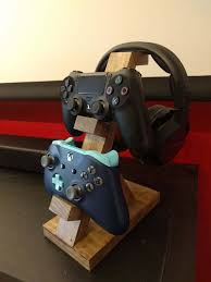 Wooden Controller Stand Headset Stand Etsy Game Room Design Game Room Decor Diy Headphone Stand