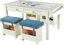 Creativity White Table Set W 2 Denim Seats Bedroom Furniture Stores Rooms To Go Kids Kids Activity Table