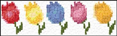 Disse stjernene kan endres til hvilken som helst farge for å arbeide med korsstingprosjektet; Ann Logan 10 Free Patterns Online Tulips Border 1935