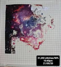 16 x 21 artwork by jody bergsma. Wip Halfway There Started On 23 04 20 Pattern Is Heaven And Earth Designs Mini Small Magellanic Cloud Finished Size Will Be 10x10in Crossstitch