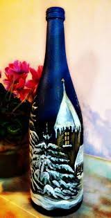 Christmas Gifts Decorated Bottle Of Wine Hand Painted Acrylic Paint Painted Wine Bottles Bottle Painting Bottle Crafts