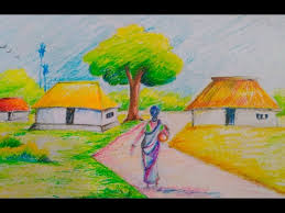 How To Draw A Beautiful Village Scenery For Kids Easy Drawing Tutorial Youtube First, we will start from the head of a girl.