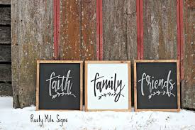 Faith family friends wall art print ready to frame 11x14 inch, wood effect family quote wall decor, inspirational saying sign for spiritual family home, living room, kitchen. Faith Family Friends Signs Farmhouse Signs Set Of Three Etsy Rustic Home Interiors Minimalist Home Decor Friends Sign