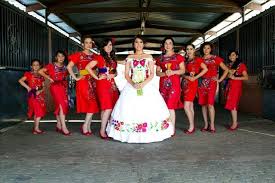 Bridesmaids With Mexicanstyle Red Puebla Dress Red Dresses Mexican Quinceanera Dresses Mexican Themed Weddings Mexican Wedding