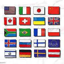Vetores De Conjunto De Bandeiras Desenho A Mao E Mais Imagens De Bandeira Istock