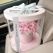 Made of acrylic, high quality and durable as a gift: Source Hot Sale Transparent Clear Plastic Preserved Bouquet Round Gift Pvc Packaging Box For Flowers With Ri Flower Gift Ideas Flower Box Gift Round Gift Boxes