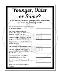 You can use this swimming information to make your own swimming trivia questions. 50th Birthday Game Younger Or Older Game 60 Birthday Rustic Birthday Game 70th Birthday Birthday Trivia 50th Birthday Printable Game Stationery Paper Party Supplies Dekorasyonu Net