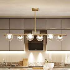 Orb Shade Clear Glass Island Light Fixture Modern Style 5 6 Lights Hanging Ceiling Light In Black Gold For Dining Room Modern Ceiling Light Pendant Light Fixtures Island Light Fixtures