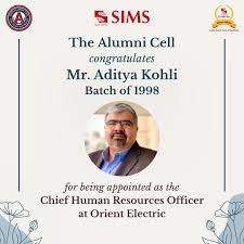 Greetings from the Alumni Cell!✨ We are ecstatic to announce that our  alumnus, Mr. Aditya Kohli (Batch of 1998), has been appointed as the Chief  Human Resources Officer at Orient Electric. Mr.