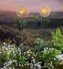 Solar Lighted Dandelion Garden Stakes Set Of 2 Garden Stakes Garden Decor By Type Garden Art Wind And Weather Garden Stakes Solar Garden Stakes Garden Art