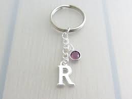 Letter Charm Keychain Personalised Birthstone Keyring Custom Etsy Silver Initial Charms Letter Charms Silver Keychain