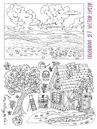 Country cottage coloring pages sketch coloring page. Coloring Page With Cute Cottage Countryside Landscape Apple Royalty Free Cliparts Vectors And Stock Illustration Image 104339951