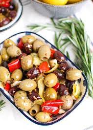 Lemon Marinated Olives Recipe Marinated Olives Olive Recipes Mediterranean Recipes