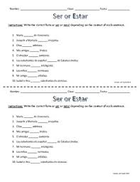 Ser And Estar Conjugation Practice Quiz Exit Ticket Review Homework