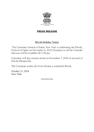 Pressrelease Diwali Holiday Notice The India In New York Facebook