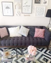 The home office connecting to the living room is painted in a lovely shade of pink with very simple desks made of ikea trestle legs and a wooden top. Ikea Rug Pink Grey Theme Black And White Living Room Indigo Throwpillow Homsense Struct Pink Living Room Decor Pink Living Room Grey And Pink Living Room