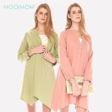 Baju hamil dres baju tidur piyama. Mooimom Cool Cotton Pastel Long Sleeve Maternity Nursing Dress Baju Hamil Menyusui Dress Hamil Menyusui Terbaik Murah