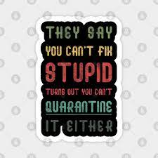 The response to seeing some moron doing something incredibly asinine. They Say You Can T Fix Stupid Turns Out You Can T Quarantine It Either Vintage Quarantine Quote They Say You Cant Fix Stupid Turns Out Magnes Teepublic Pl
