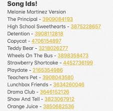If you need any song code but cannot find it here, please give us a comment below this page. Melanie Martinez Song Ids Melanie Martinez Songs Roblox Codes Songs