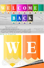 Welcome Back Printable Banner Colored Pencils Classroom Etsy Printable Banner School Banner Classroom Pennants