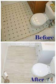 But since it's not the real deal, does it look innovative or just cheap? How To Grout Peel And Stick Tiles A Cheap And Easy Floor Update 50 And One Afternoon Of Work Bathroom Floors Diy Floor Remodel Diy Diy Remodel