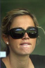 Liz Kemp, Brett Lee's wife, watches from the crowd