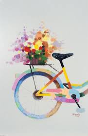 24 X 36 Bicycle With Flowers Hand Painted Oil On Canvas Stretched Painting Art Painting Art Bicycle Art