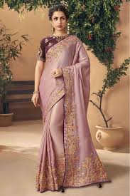Dusty pink is a really versatile colour.it will go with nearly anything in the cool tones (blues, greens, purples, etc) as well as the neutrals (white, beige, sand, grey, cream, brown etc). Art Silk Designer Saree In Dusty Pink Colour