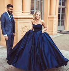 You can also take a royal blue wedding dress but keep it simple enough as the color is already bold. Navy Blue Ball Gowns Satin Wedding Dress Engagement Dress Ball Gown Prom Promdress Dress Eveningdress Simple Prom Dress Ball Gowns Prom Ball Gowns Wedding