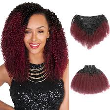 Curly wave 7pcs weft clip in ombre hair extensions synthetic hairpiece (140g) material: Cheap Ombre Afro Kinky Curly Clip In Human Hair Extensions 1b 99j 120g