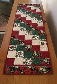 Quilted Christmas Table Runner Measuring 16 X 48 Created In Traditional Holiday C Quilted Table Runners Christmas Christmas Table Runner Quilted Table Toppers