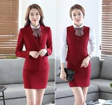 Pinkart Usa Red S Professional Formal Uniform Design Autumn Winter Business Suits 3 Pieces Jackets Ski Business Dress Women Microfiber Dress Uniform Design