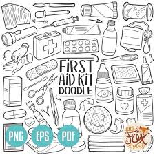 First Aid Kit Doodle Icons Home House Tools Medical Doodle Icons Clipart Scrapbook Set Hand Drawn Line Art Design Clip Art Coloring Sketch Line Art Design Doodle Icon Doodles Items to include in an equine first aid kit. first aid kit doodle icons home house