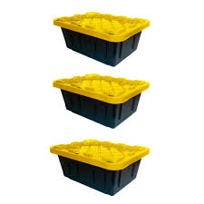 Black And Yellow Storage Bins 27 Gallon Hdx Heavy Duty 5 Gal Storage Tote 3 Pack Tote Storage Storage Garage Storage