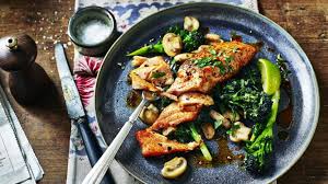 Sicilian Style Salmon With Garlic Mushrooms Recipe Recipe Bbc Food Healthy Recipes Recipes