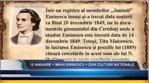 Ziua culturii naționale finanțarea proiectelor culturale organizate cu prilejul zilei culturii naționale (15 ianuarie) se lansează anual, pe baza de ordin de ministru. 15 Ianuarie Mihai Eminescu Ziua Culturii Nationale Youtube