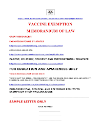 Do not embed these letters on any website, but instead share the links to this page. Vaccine Exemption Memorandum Of Law
