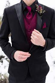 California Moody Winter Wedding Shoot At Frazier Park Groom Black Peak Lapel Tuxedo With Black Dres Black Tux Wedding Wedding Groomsmen Attire Groomsmen Attire