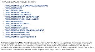 Delta Air Lines Worldwide Skymiles Award Charts Live And