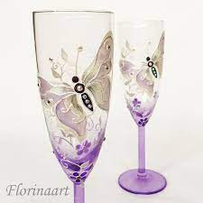 purple wedding glasses wine butterfly etsy peinture de bouteille verres a vin decores artisanat verre coloriage chat poil long