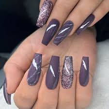 20 Popular Nail Colors Ideas This Fall Winter Purple Glitter Nails Coffin Nails Designs Popular Nail Colors