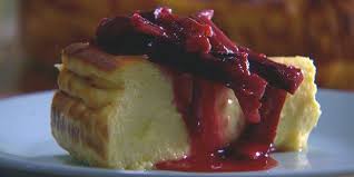 Warm Curd Cake With Honey Rhubarb Lifestyle Recipe Food Rhubarb Rhubarb Desserts