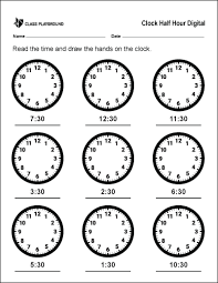Printable Clock Half Hour Digital Telling Time Worksheets Clock Clock Worksheets