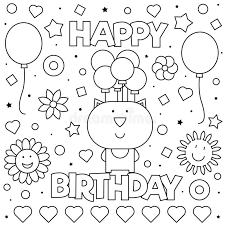 Cute animal themes, birthday hats, balloons, cards, and cakes. Happy Birthday Coloring Illustration Stock Illustrations 2 774 Happy Birthday Coloring Illustration Stock Illustrations Vectors Clipart Dreamstime
